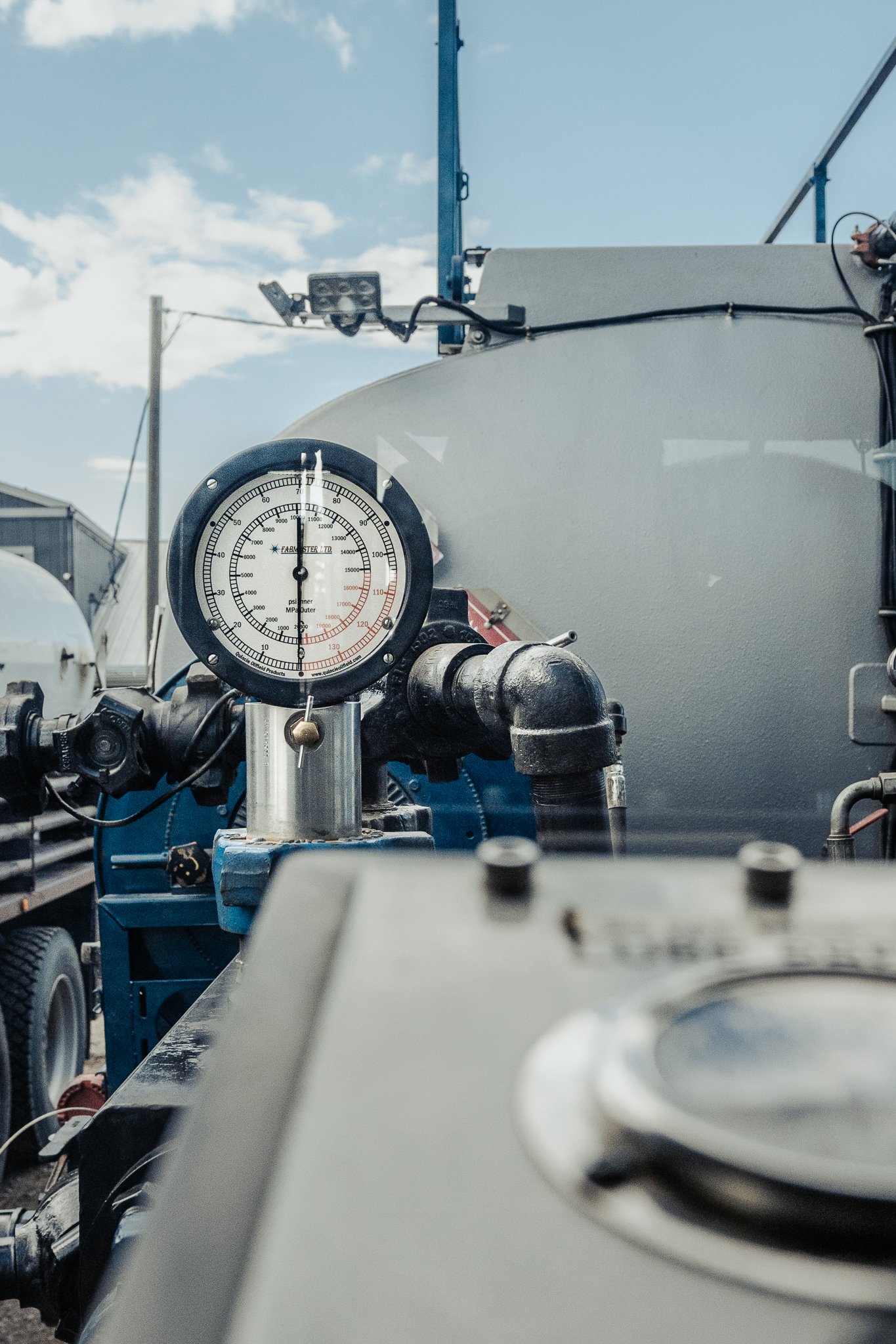 Pressure truck gauge and equipment showing high-pressure capabilities